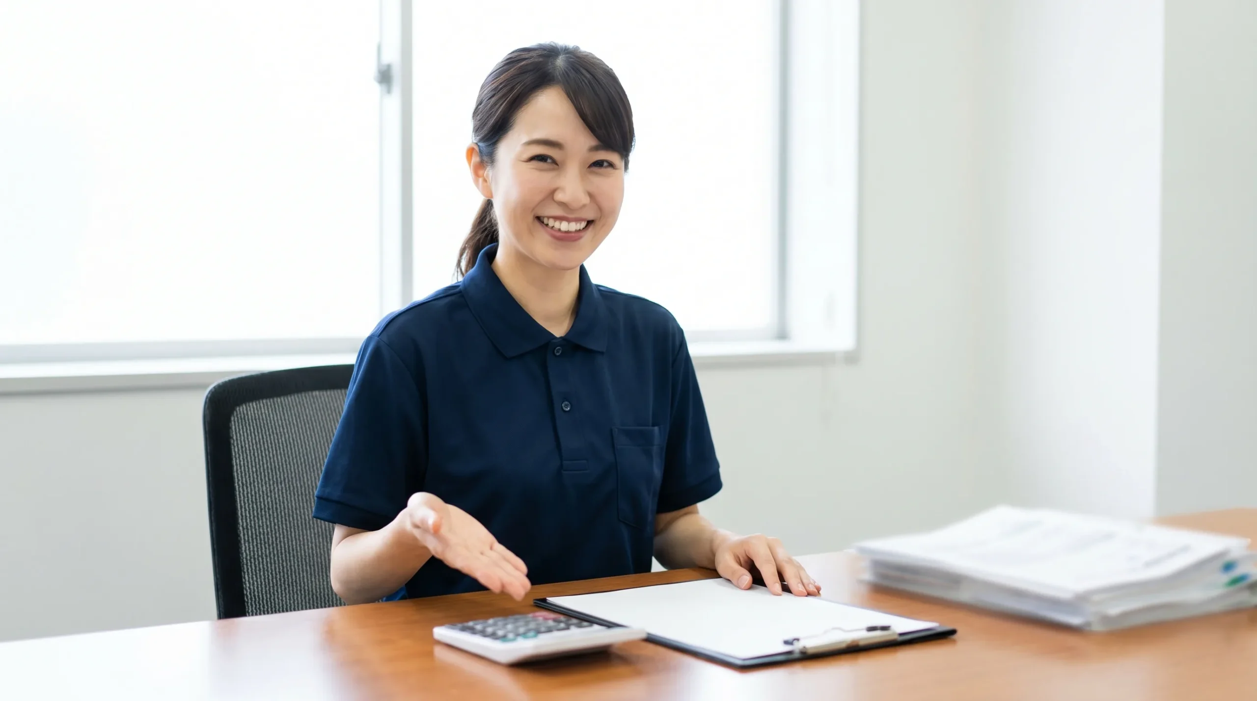 料金を提示する女性スタッフ